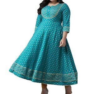 Yash Gallery Cotton Slub Printed Anarkali Kurta Size 2XL (ish)